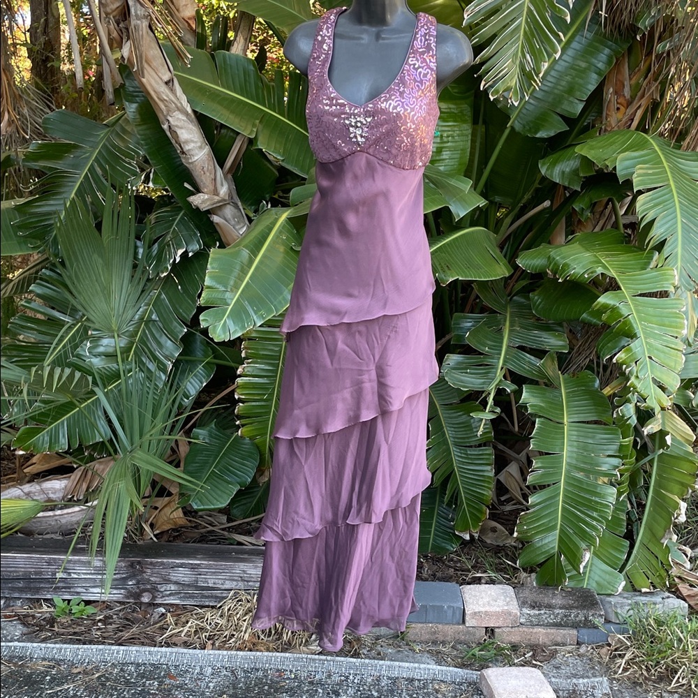 Ignite evenings, ruffled sequin gown with matching cape